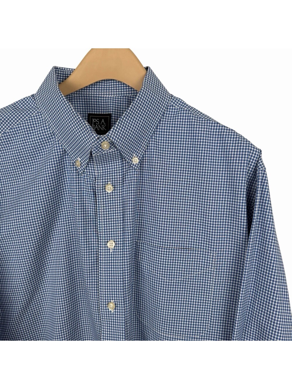 2 Jos A Bank Traveler Shirts Mens‎ XL Blue Plaid Button Down Micro Check Gingham